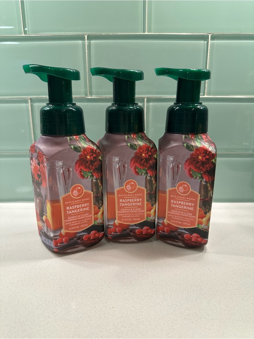 Bath & Body Works Raspberry Tangerine Foaming Hand Soap Trio - Green Pump
